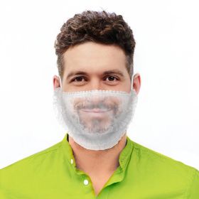 White Beard Covers for Men 18"; 50 Pack of Polypropylene Beard Cover Protector; Beard Guard; Blue Net Protector; Reusable Beard Nets For Men Food Serv