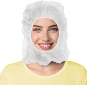 Polypropylene Hoods. Pack of 100 White Hooded Caps. Elastic Non-Woven Hoods. Universal Size Hair Covers for Industrial Use. Breathable; Lightweight. D