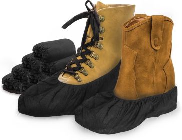 Disposable Shoe Covers 16 inches x 6 inches. Pack of 100 Black Boots Covering. 50 Pairs Thick for Shoes. Unisex Overshoes Indoors.;