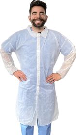 Disposable Gowns X-Large. Pack of 10 Adult Surgical Gowns. 35 gsm Polypropylene Lab Coat Disposable Collar Gowns with Long Sleeves and Elastic Wrists;