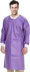 Disposable Lab Coat XX-Large, Pack of 50 Purple Disposable Lab Coats for Adults, 45 gsm SMS Painting Lab Coat Disposable with 3 Pockets, Snaps, Cuffs