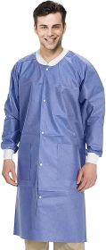 Disposable Lab Coat Medium, Pack of 50 Blueberry Disposable Lab Coats for Adults, 45 gsm SMS Painting Lab Coat Disposable with 3 Pockets, Snaps, Cuffs