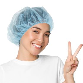 Disposable Bouffant Caps 24". Pack of 100 Non-Woven Blue Large Polypropylene Hair Covers. Protective Hats with Elastic Stretch Band. Breathable Unisex