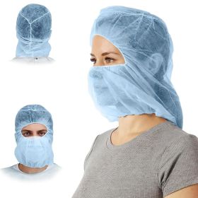 100 Pack Polypropylene Hooded Caps Blue Non Woven Hoods with Elastic Closure Disposable Bouffant Hoods Unisex Hair Covers for Food Service Use Breatha