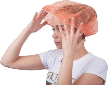 100 Pack Orange Bouffant Caps 21'. Non Woven Hair Caps with Elastic Stretch Band. Disposable Polypropylene Hats. Unisex Protective Hair Covers for Foo