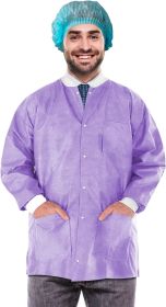 Disposable Lab Jackets; 33" Long. Pack of 10 Purple Hip Length Work Gowns XX-Large. SMS 50 gsm Shirts with Snaps Front; Knit Cuffs & Collar; 3 Pockets