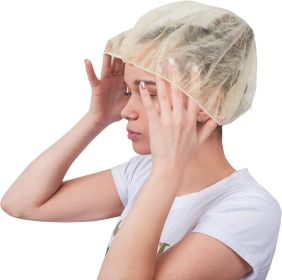 100 Pack Yellow Hair Covers 24' Non Woven Hair Caps with Elastic Stretch Band Disposable Polypropylene Hats Unisex Hair Covers for Food Service Breath