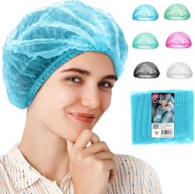 Blue Mob Caps 21 inch Pack of 100 Non-Woven Polypropylene Hair Covers with Disposable Protective Pleated Bouffant Head Hats. Breathable Unisex PPE Hea