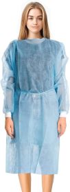 Disposable Isolation Gown X-Large; Pack of 10 Blue Disposable Gowns with Sleeves; Knitted Cuffs; Back Ties; Low-Lint SPP 45 gsm Disposable Isolation G